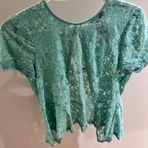 BCBG Teal Lace Peplum Top Size S